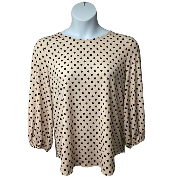 Adrianna Papell Beige Polka Dot Pullover Top Shirt XL Stretch Keyhole - Picture 1 of 6